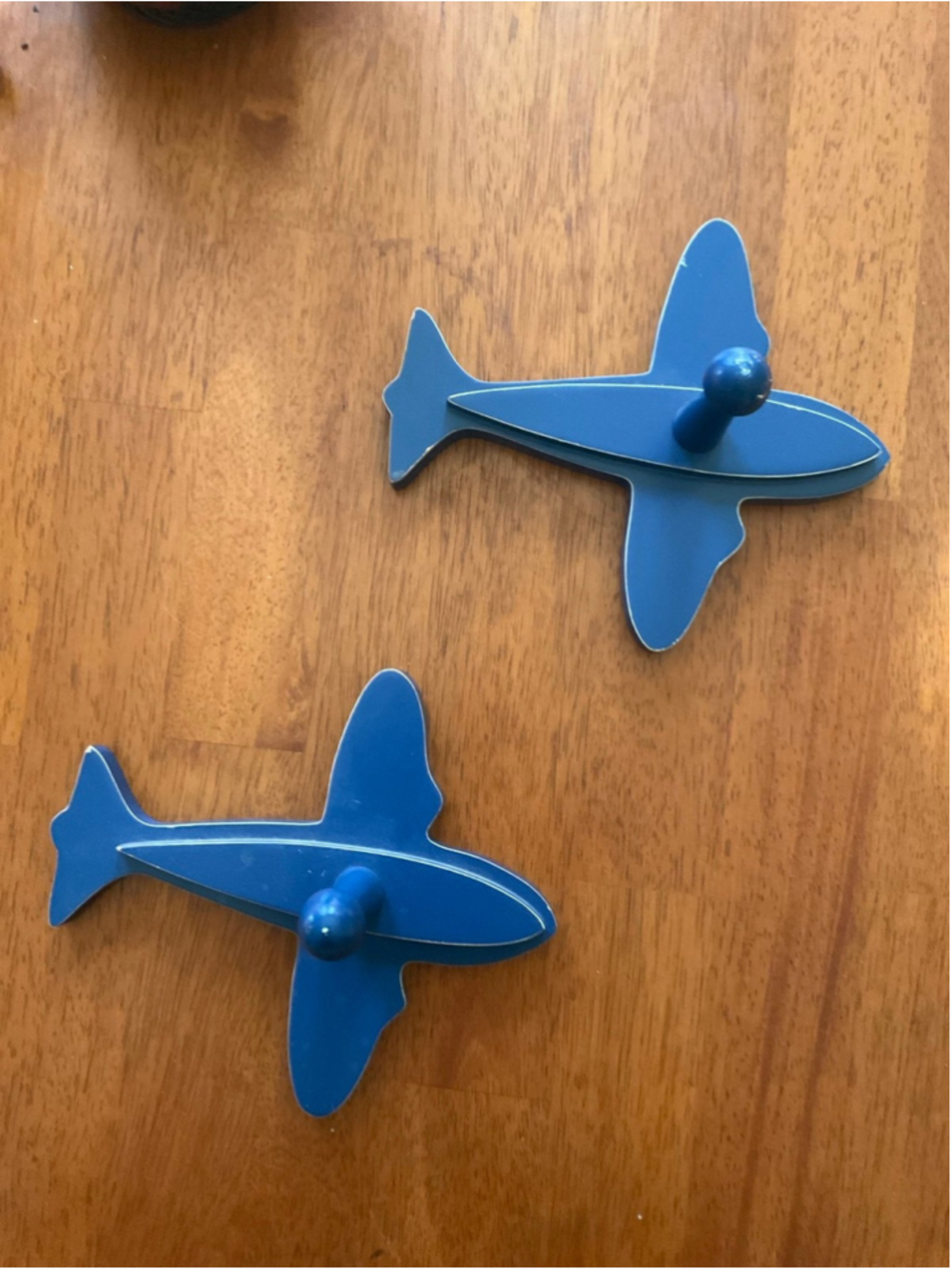 Vintage Pottery Barn Blue Airplane Wall Hooks Set of 2 Nursery Kids Room Decor